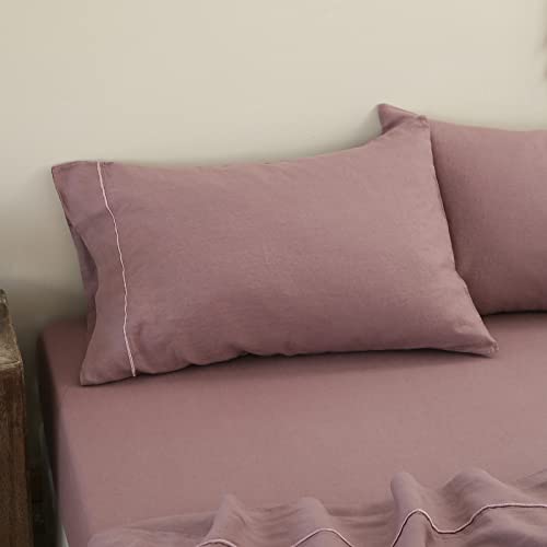 French Linen Pillowcase Queen Size Flax Purple Set of 2