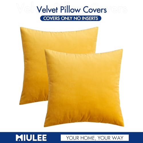 MIULEE Pack of 2, Velvet Soft Solid Decorative Square Fall Autumn Throw Pillow Covers Set Cushion Cases for Sofa Bedroom 18x18 Inch 45x45 Cm Orange Yellow