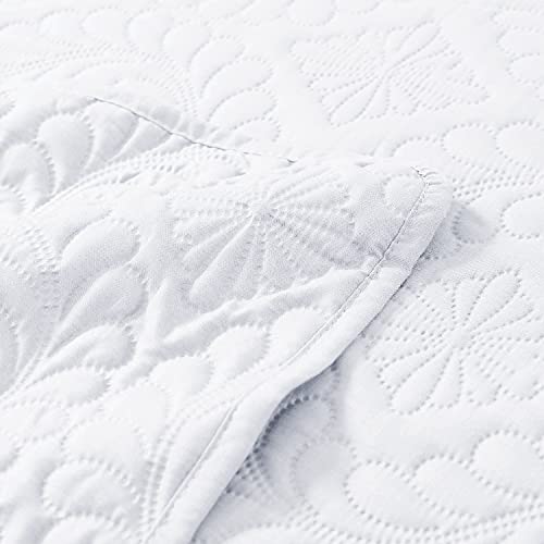 EXQ Home Quilt Set Full/Queen Size White 3 Piece,Lightweight Soft Coverlet Modern Style Wheat Pattern Bedspread Set(1 Quilt,2 Pillow Shams)