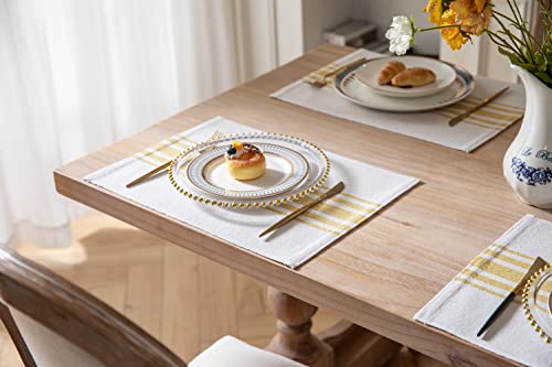 Placemats Set of 6 for Dining Table, Woven Cloth Place Mats for Kitchen Tabletop Décor, Handcrafted Machine Washable Cotton Table mats 13 x 19 Inch, Yellow and Beige