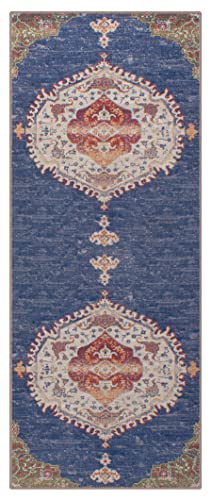 GLN Rugs Machine Washable Area Rug, Rugs for Living Room, Rugs for Bedroom, Bathroom Rug, Kitchen Rug, Printed Vintage Rug, Home Decor Traditional Carpet (RED/Navy, 3' x 5'2")