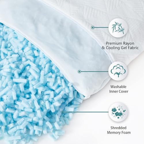 White Shredded Memory Foam Cooling Pillow, Loft Adjustable, 1 Pack