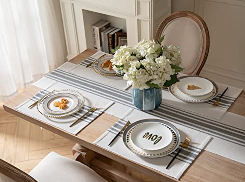 Placemats Set of 6 for Dining Table, Woven Cloth Place Mats for Kitchen Tabletop Décor, Handcrafted Machine Washable Cotton Table mats 13 x 19 Inch, Grey and Beige