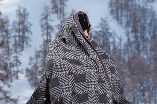 PuTian Merino Wool Blanket - 87" x 63" Thick Warm Soft Large Bed Throw - Great for Camping, Outdoors, Travel, Car, Couch, All Seasons Houndstooth Grey