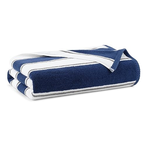 Navy/Grey Oversized Beach Towel - 100% Cotton, Quick Dry