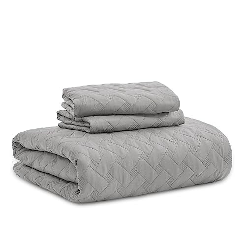 Bedsure Queen Quilt Bedding Set - Lightweight Summer Quilt Full/Queen - Light Grey Bedspread Queen Size - Bedding Coverlet for All Seasons (Includes 1 Quilt, 2 Pillow Shams)