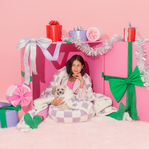 Lesure Waterproof Dog Blanket for Large Dogs - Washable Double Sided Dog Blankets with Warm Jacquard Shag and Soft Sherpa Fleece, Pet Cat Blanket for Couch Protection, 3D Textured Cloud, Purple