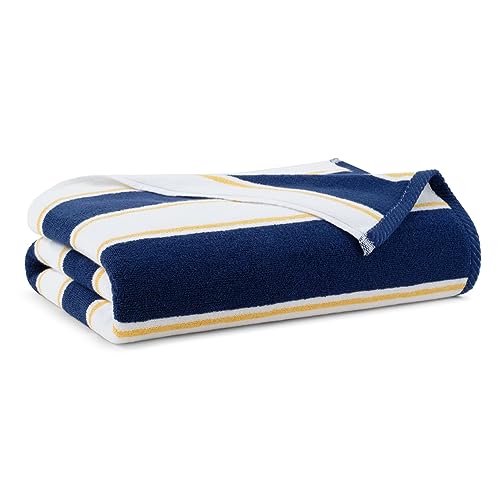 Navy/Yellow Oversized Beach Towel - 100% Cotton, Quick Dry