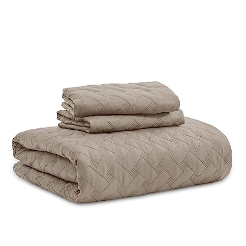 Bedsure Queen Quilt Bedding Set - Lightweight Summer Quilt Full/Queen - Taupe Bedspread Queen Size - Bedding Coverlet for All Seasons (Includes 1 Quilt, 2 Pillow Shams)