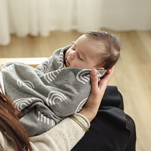 Pink Rainbow Knit Receiving Unisex Baby Blanket - Buttery Soft