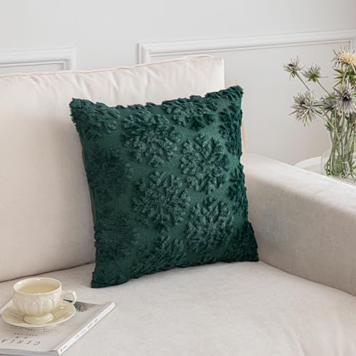 SHITURRE Christmas Snowflake Decorative Throw Pillow Covers Set of 2 Packs, Soft Fluffy Pillowcases for Home Décor, Boho Pillow Covers for Couch Bedroom(Green-Snowflake, 18"x18")
