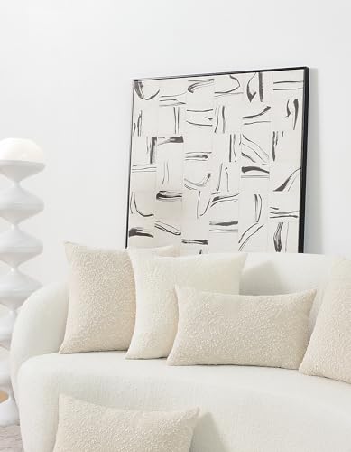 HOMFINER Set of 2 Textured Boucle Throw Pillow Covers Cream Beige Modern Farmhouse Boho Accent Decorative Square Pillow Cases Neutral Home Decor for Couch Cushion Bed Living Room 18x18 inch