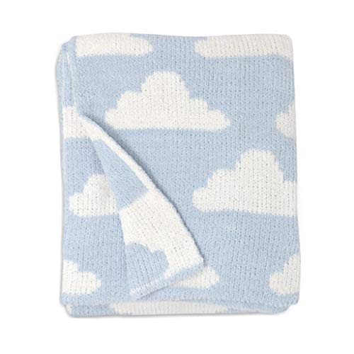 Blue Clouds Chenille Soft Baby Blanket Reversible Premium Stroller Blanket