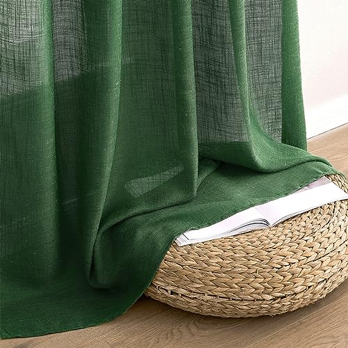 MIULEE Emerald Green Linen Curtains 84 Inch Length for Bedroom Living Room, Soft Thick Linen Textured Window Drapes Semi Sheer Light Filtering Back Tab Rod Pocket Burlap Look Christmas Decor, 2 Panels