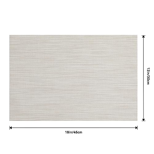Leetaltree Beige White Placemats Set of 6 - Heat Resistant Non-Slip Place mats for Dining Table, Washable Durable PVC Vinyl Woven Table Mats(Beige White, 6)