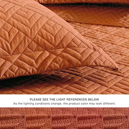 EXQ Home Quilt Set Full/Queen Size Umber 3 Piece,Lightweight Soft Coverlet Modern Style Squares Pattern Bedspread Set(1 Quilt,2 Pillow Shams)