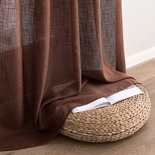 MIULEE Chocolate Brown Linen Curtains 84 Inch Length for Bedroom Living Room, Soft Thick Linen Textured Window Drapes Semi Sheer Light Filtering Back Tab Rod Pocket Burlap Look Decor, 2 Panels