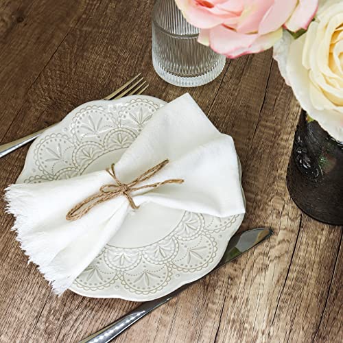 Dololoo Handmade Cloth Napkins with Fringe,18 x 18 Inches Cotton Linen Napkins Set of 4 Versatile Handmade Square Rustic Fringe Napkins for Dinner, Wedding and Parties, White