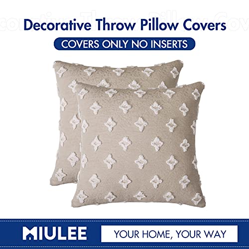 MIULEE Set of 2 Decorative Throw Pillow Covers Rhombic Jacquard Pillowcase Soft Square Cushion Case for Couch Sofa Bed Bedroom Living Room, 18x18 Inch, Beige