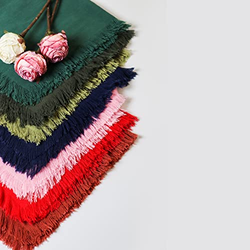 Dololoo Handmade Cloth Napkins with Fringe,18 x 18 Inches Cotton Linen Napkins Set of 4 Versatile Handmade Square Rustic Fringe Napkins for Dinner, Wedding and Parties, Olive Green