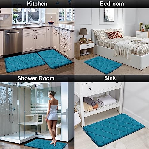 Peacock Blue Memory Foam Bath Mat, Ultra Soft, Non-Slip, and Machine Washable