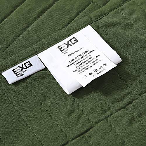EXQ Home Quilt Set Full/Queen Size Olive Green 3 Piece,Lightweight Soft Coverlet Modern Style Stitched Quilt Pattern Bedspread Set(1 Quilt,2 Pillow Shams)