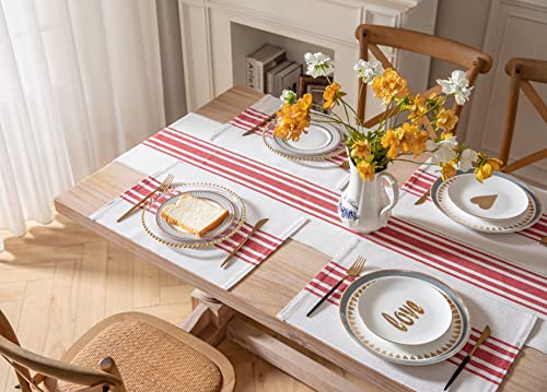Placemats Set of 6 for Dining Table Décor, Handcrafted Machine Washable Cotton Table mats 13 x 19 Inch, red