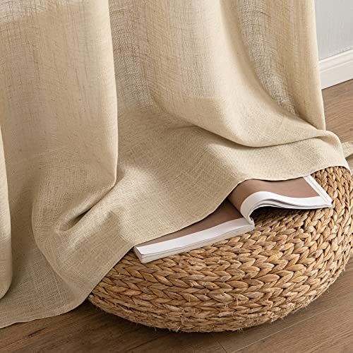 MIULEE Linen Curtains 84 Inch Length 2 Panels for Bedroom Living Room, Thick Linen Textured Soft Window Drapes Semi Sheer Light Filtering Back Tab Rod Pocket Burlap Look Decor, Tan Beige