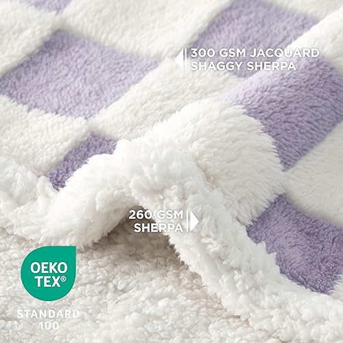 Lesure Waterproof Dog Blanket for Large Dogs - Washable Double Sided Dog Blankets with Warm Jacquard Shag and Soft Sherpa Fleece, Pet Cat Blanket for Couch Protection, 3D Textured Cloud, Purple