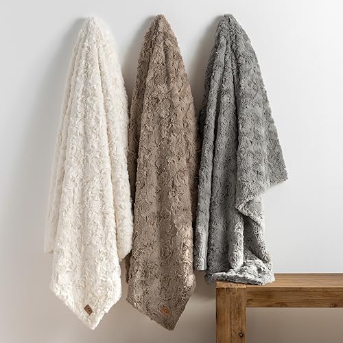 UGG Adalee Grey Soft Faux Fur Reversible Accent Throw Blanket