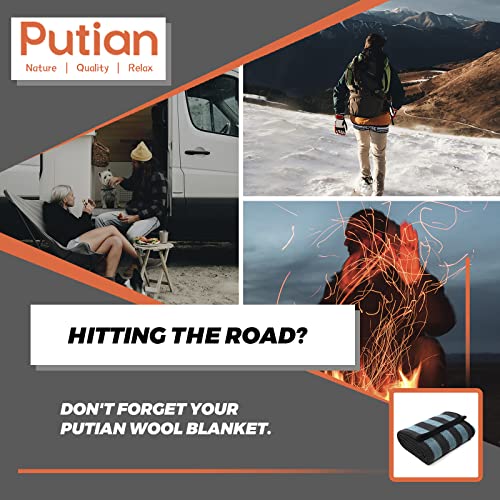 PuTian Merino Wool Blanket - 87" x 63" Thick Warm Soft Large Bed Throw - Great for Camping, Outdoors, Travel, Car, Couch, All Seasons Blue Stripe