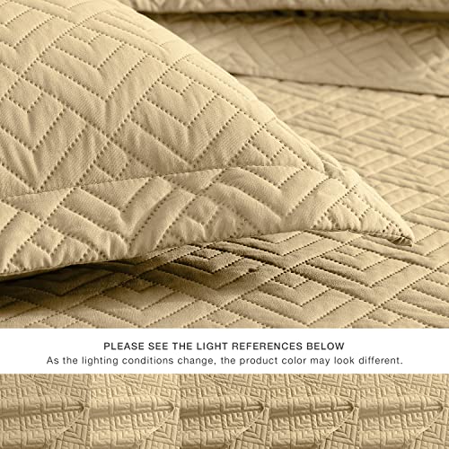 EXQ Home Quilt Set Full/Queen Size Camel 3 Piece,Lightweight Soft Coverlet Modern Style Squares Pattern Bedspread Set for All Season(1 Quilt,2 Pillow Shams)