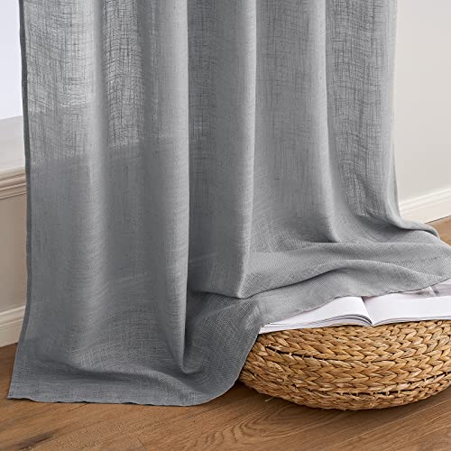 MIULEE Grey Linen Curtains 84 Inch Length for Bedroom Living Room, Soft Thick Linen Textured Window Drapes Gray Semi Sheer Light Filtering Back Tab Rod Pocket Burlap Look Decor, 2 Panels