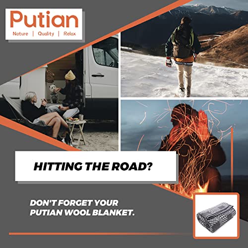 PuTian Merino Wool Blanket - 87" x 63" Thick Warm Soft Large Bed Throw - Great for Camping, Outdoors, Travel, Car, Couch, All Seasons Houndstooth Grey