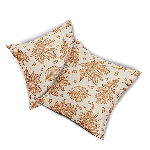 Aytipun Fall Pillow Covers 18x18 Set of 2 Burnt Orange Maple Leaf Autumn Themed Harvest Decorative Throw Pillows Outdoor Farmhouse Linen Cushion Case