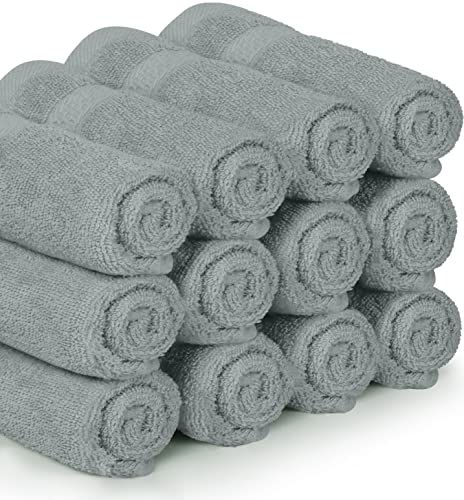 Utopia Towels [12 Pack Premium Wash Cloths Set Towel (12 x 12 Inches) 100% Cotton Ring Spun, Highly Absorbent and Soft Feel Essential Washcloths for Bathroom, Spa, Gym, and Face Towel (Cool Grey)