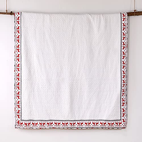 Levtex Home Merry & Bright Collection - Rudolph Quilt Set - Full/Queen Holiday Quilt 88x92 and Two Standard Shams 20x26 - Christmas Reindeer - White Red Black - Reversible