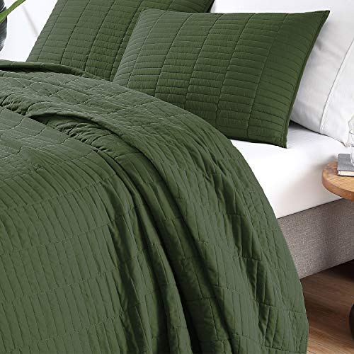 EXQ Home Quilt Set Full/Queen Size Olive Green 3 Piece,Lightweight Soft Coverlet Modern Style Stitched Quilt Pattern Bedspread Set(1 Quilt,2 Pillow Shams)