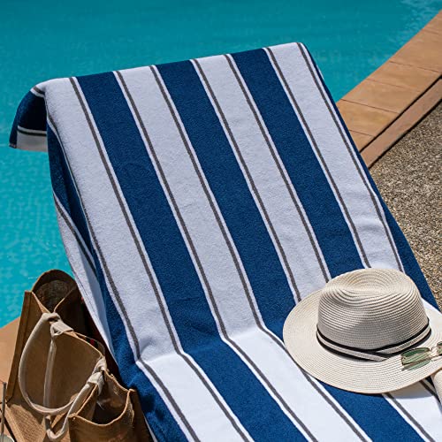 Navy/Grey Oversized Beach Towel - 100% Cotton, Quick Dry