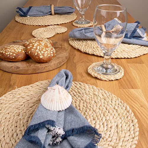 KAZI Essentials Boho Round Woven Placemats – Set of 6, Natural Wicker Raffia Placemats, Braided Heat Resistant Non-Slip Weave, Eco-Friendly Handmade by African Artisans (13" Round, Natural Raffia)