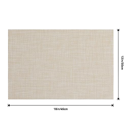 Leetaltree Beige Placemats Set of 6 - Heat Resistant Non-Slip Place mats for Dining Table, Washable Durable PVC Vinyl Woven Table Mats(Beige, 6)