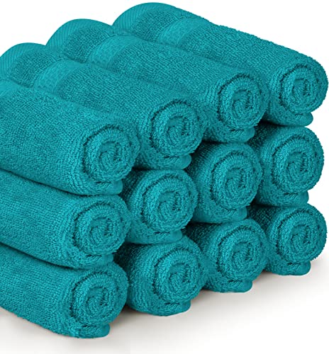 Utopia Towels [12 Pack Premium Wash Cloths Set (12 x 12 Inches) 100% Cotton Ring Spun, Highly Absorbent and Soft Feel Essential Washcloths for Bathroom, Spa, Gym, and Face Towel (Turquoise)