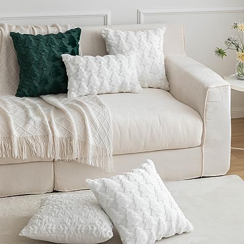 SHITURRE Christmas Tree Decorative Throw Pillow Covers Set of 2 Packs, Soft Fluffy Pillowcases for Home Décor, Boho Pillow Covers for Couch Bedroom(Green-Tree, 18"x18")