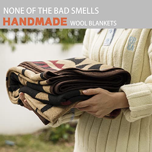 PuTian Merino Wool Blanket - 51" x 63" Thick Warm Soft Washable Twin Throw - Great for Bed, Couch, Camping, Outdoor, Pets, Travel, Kaki