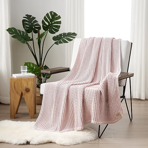 UGG Luna Cotton Lightweight Throw Blanket for Couch or Bed- 70x50-Inch, Quartz Pink