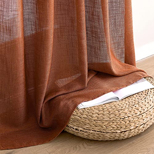MIULEE Burnt Orange Linen Curtains 84 Inch Length for Bedroom Living Room, Soft Thick Linen Textured Window Drapes Terracotta Rust Boho Decor Semi Sheer Light Filtering Back Tab Rod Pocket, 2 Panels