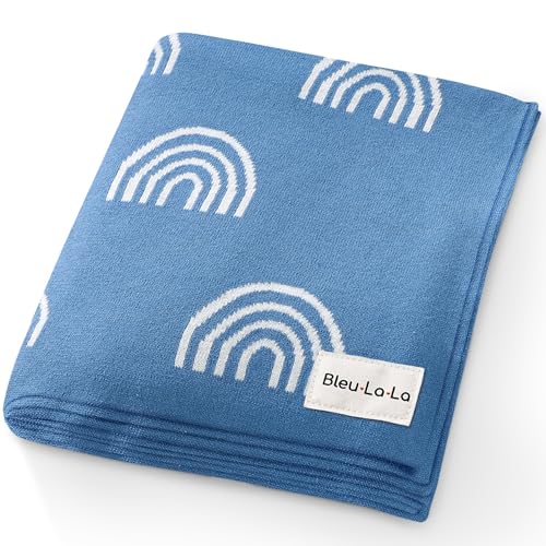 Blue Rainbow Unisex 100% Cotton Knit Receiving Baby Blanket - Buttery Soft
