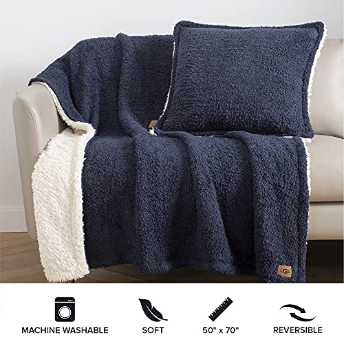 UGG Ana Navy Knit Throw Blanket - Plush Oversized Reversible Throw Blanket