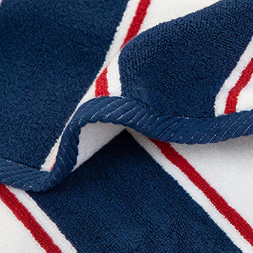 Navy/Red Oversized Beach Towel - 100% Cotton, Quick Dry