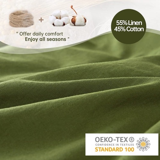 Forest Green King Size French Linen Duvet Cover Set